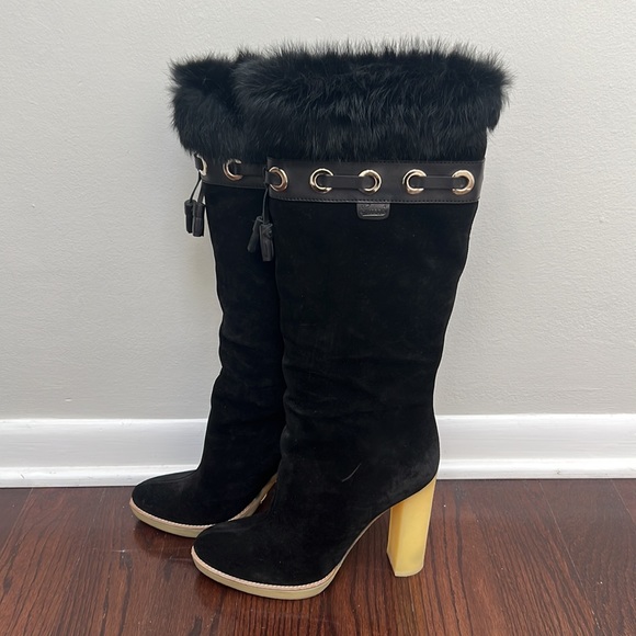 Gucci suede and fur heeled boots - Picture 1 of 7